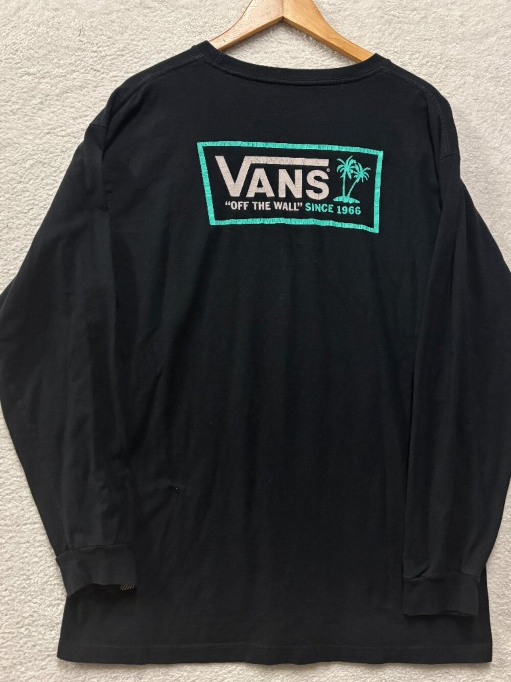 Vans Off The Wall Shirt Men's XL Long Sleeve Black Teal Palm Tree Skate Graphic